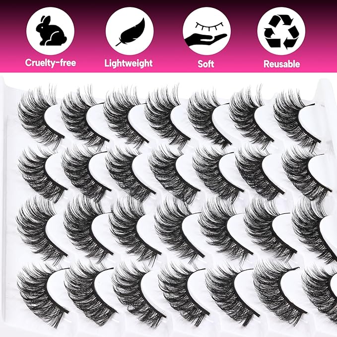 Veleasha Lashes 3D Faux Mink Lashes Fluffy False Eyelashes Natural Look 14 Pairs Lashes Pack Luxury Wispy Fake Eyelashes (Y52)