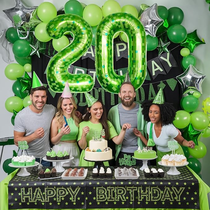 40 Inch Lime Green Pixel Number 0 Balloon for 10th Birthday Decoration, Large Dark Kelly Green Foil 0 Balloons for Boys Ten Year Old Birthday Video Game Forest Golf Theme St. Patrick's Day Party