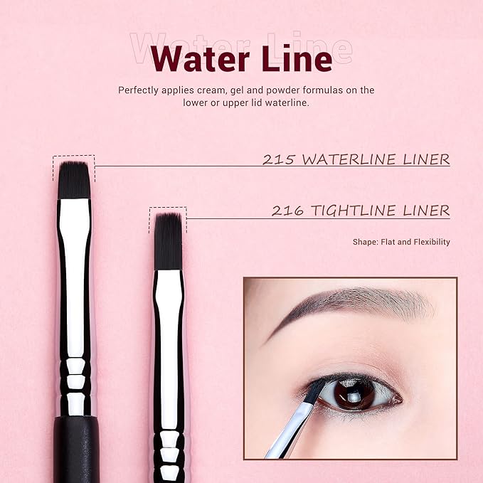 Jessup Eyeliner Brush Set, Professional Eye Liner Makeup Brushes 11pcs, Angled Flat Definer Ultra Fine Bent Pencil Point Eyeliner Brushes for Precision Liner, T324