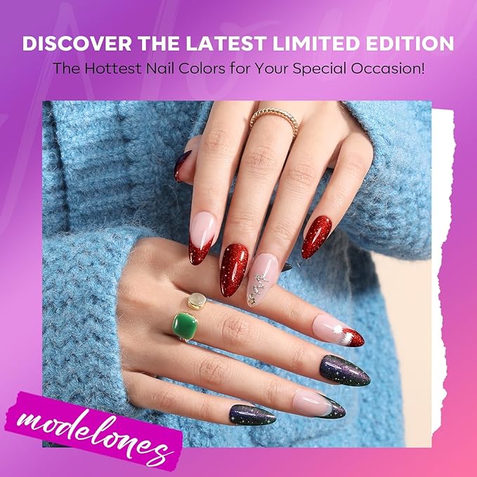 modelones Nail Polish Set 6 Colors, Christmas Red Green Glitter Quick Dry Mini Nail Lacquer Kit Winter Hot Pink Blue Purple Orange Holographic Sparkle Holiday Manicure Nail Art Gift for Women Girls