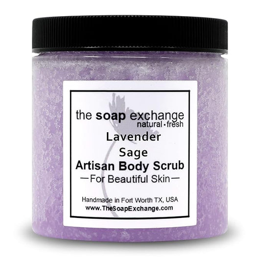 The Soap Exchange Sugar Body Scrub - Lavender Sage Scent - Hand Crafted 8 fl oz / 240 ml Natural Artisan Skin Care, Shea Butter, Exfoliate, Moisturize, & Protect. Made in the USA.