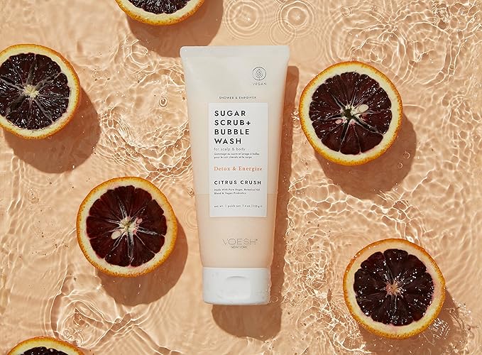 VOESH Sugar Scrub + Bubble Wash, Exfoliating Scrub & Body Wash, Citrus Crush, Scalp Exfoliator, Scalp Care, Vegan Skin Care