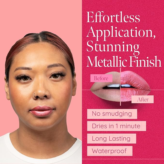 Aromi Metallic Liquid Lipstick | Rosy Peach Lip Color with Shimmery Finish, Long-lasting, Waterproof (Pumpkin Spice)