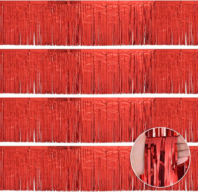 Red Birthday Decorations Tinsel Garland Parade Float Decorations for Trailer 4Pack 12FT Casino Theme Party Decorations Carnival Ceiling Fringe Banner Backdrop for Streamers Party Decorations