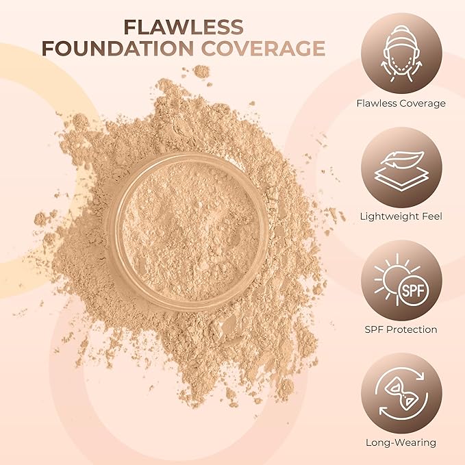 Warm Shade Foundation (30g Full Size Sifter Jar) Matte Mineral Makeup Loose Powder Foundation – Full Coverage, Natural Finish, Noncomedogenic, SPF 30