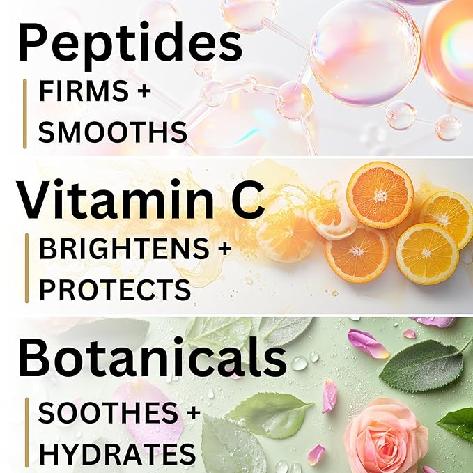 Peptides Face Serum with Vitamin C and Hyaluronic Acid, 0.5 oz – Hydrating & Moisturizing Serum for Anti-Aging, Wrinkles, and Collagen Support