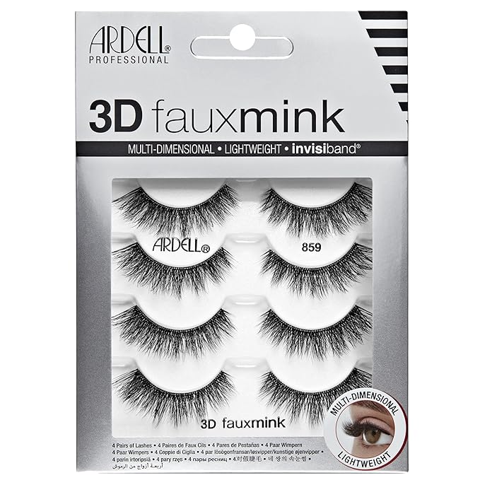 Ardell 3D Faux Mink Lashes – Lightweight Invisiband, Natural Lashes Faux Mink Demi Wispies, 4 Pairs