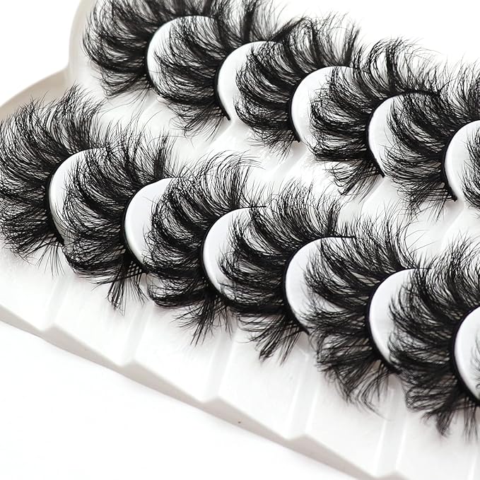 Veleasha False Eyelashes Wispy Faux Mink Lashes Fluffy Handmade Fake Eyelashes Natural Look 7 Pairs Pack Luxury Cat Eye Lashes (802)