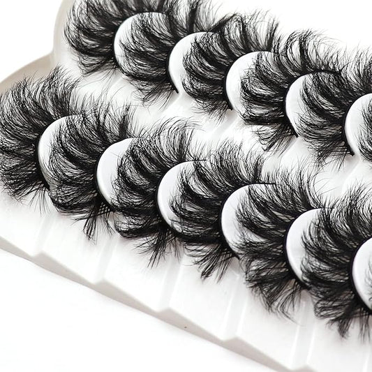 Veleasha False Eyelashes Wispy Faux Mink Lashes Fluffy Handmade Fake Eyelashes Natural Look 7 Pairs Pack Luxury Cat Eye Lashes (802)