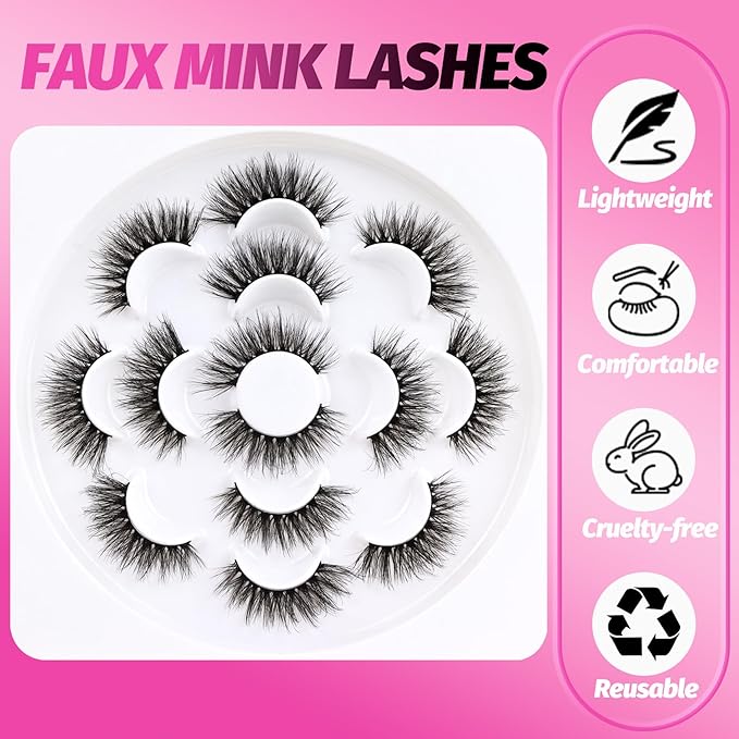 Veleasha Lashes 5D Faux Mink Lashes False Eyelashes Handmade Cat Eye Lashes Wispy Fluffy Fake Lashes Lightweight Eyelashes Luxurious Volume Fake Eyelashes 7 Pairs Pack (804)