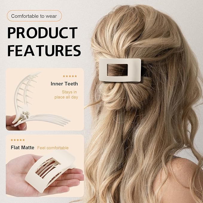 8 Pack French Flat Hair Clips for Women – Large Matte No-Slip Claw Barrettes for Thick & Thin Hair, Strong Hold Styling Accessories (Black and White)