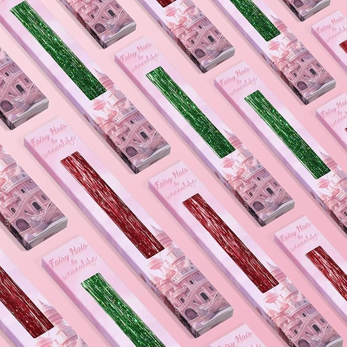 WENNALIFE Hair Tinsel Clip In for Girls Chrismas Kit, 12pcs 24 inch Clips Tinsel Hair Extensions Clip in Colorful Glitter Clips Fairy Hair Accessories for Kids