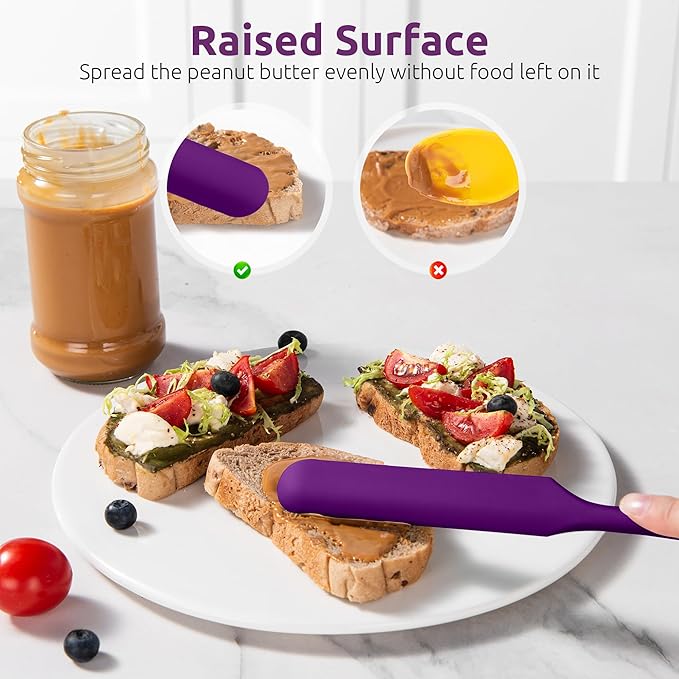 U-Taste Skinny Silicone Jar Spatula: 600ºF Heat-Resistant Food-Grade 10in Long Narrow Sourdough Stirring Stick, Seamless Flexible Peanut Butter Spreader for Scraping Icing Bread Cream, Jam (Purple)