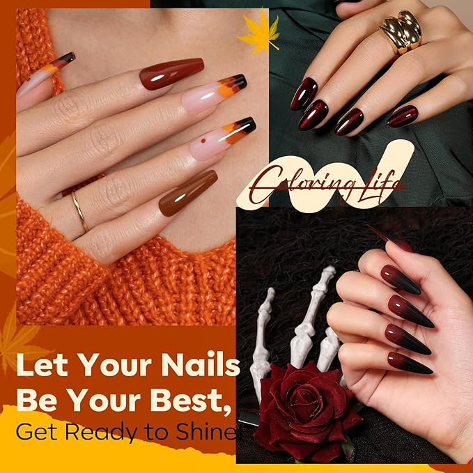 modelones Nail Polish Set, 6 Colors Fall Winter Halloween Yellow Orange Nail Polish Kit Quick Dry Black Green Long Lasting Manicure Diy Home Salon Gift For Women Mom