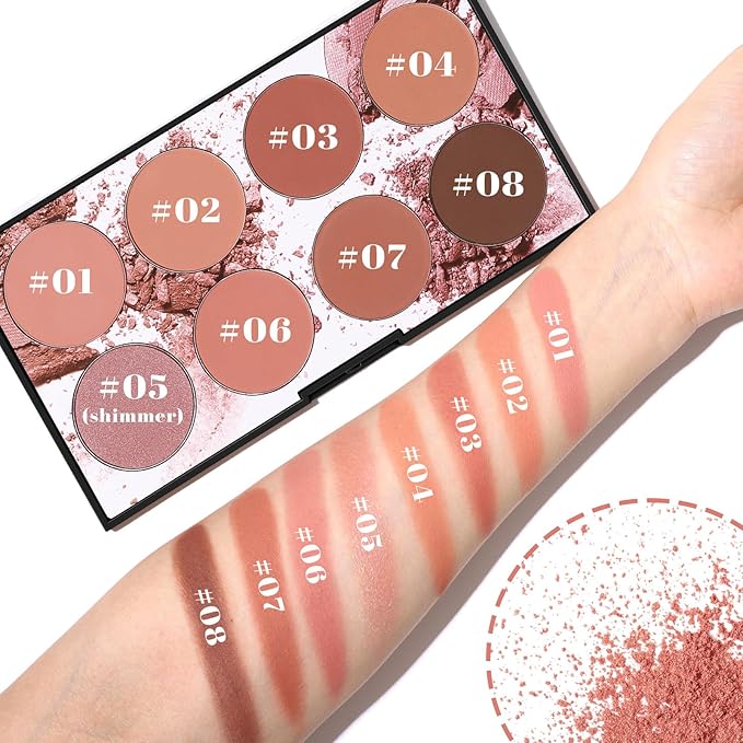 8 Color Blush Palette for Cheeks - Natural Look Smooth Face Blusher - Long-lasting Women Cheek Makeup Powder - Buildable Color Makeup Blushes Powder for All Skin Types(SET3)