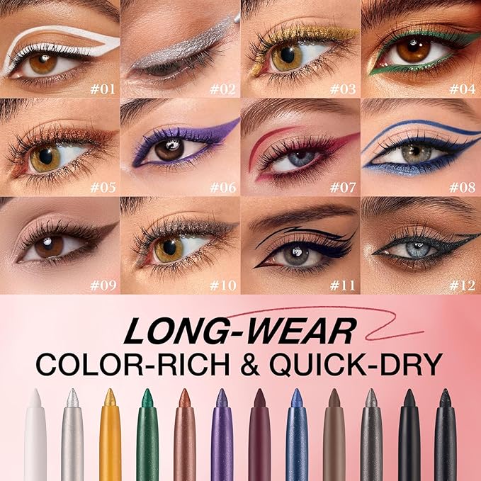 LANGMANNI 2Pcs Metal Colorful Eyeliner Pencil Set - Matte & Shimmer Eye Makeup,Smooth Use Long-Lasting & Waterproof Eyeliner Set(#07+08)