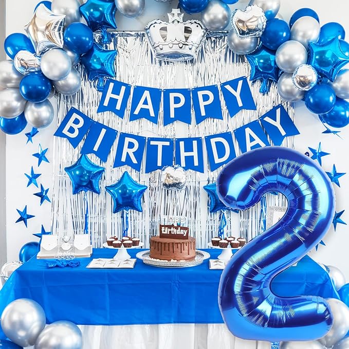 40 Inch Balloon Number 2 Navy Blue, Large Foil Dark Royal Blue Number Balloons Set 0-9, Self Inflating Digital 2 Helium Balloons for Boys 2nd Birthday Anniversary Baby Shower Party Decorations