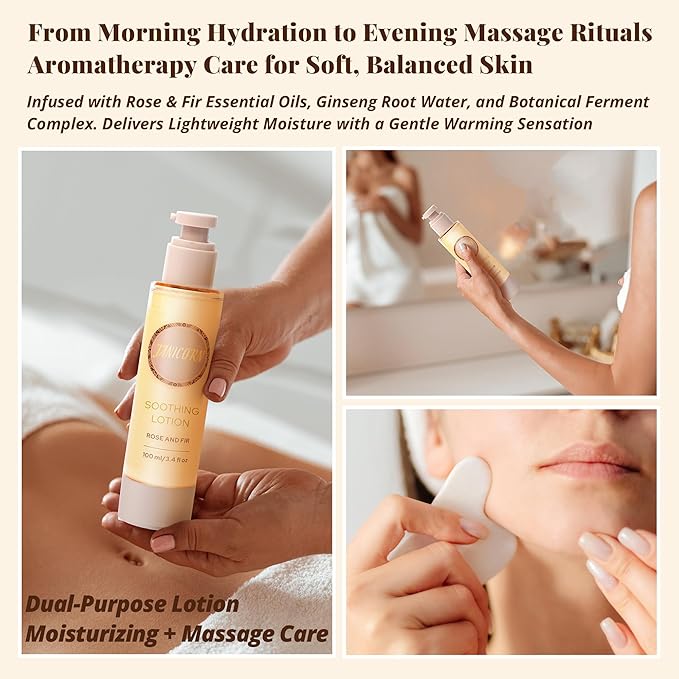 Rose & Fir Aromatherapy Lotion – Plant-Based Nourishing Hydration, Natural Essential Oil Aroma & Gentle Warming Massage, Romantic Cool Forest Rose Body Moisturizer, 3.4 fl oz / 100ml