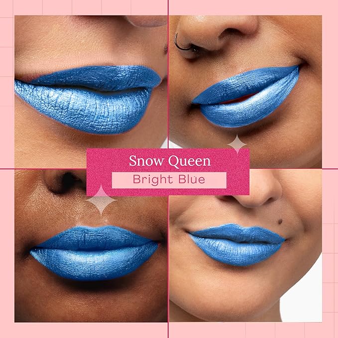 Aromi Metallic Liquid Lipstick | Smudge and Transfer Proof, Bright Blue Lip Color with Shimmery Finish, Vegan, Cruelty-free, Long Wear, Paraben and Gluten Free (Snow Queen)