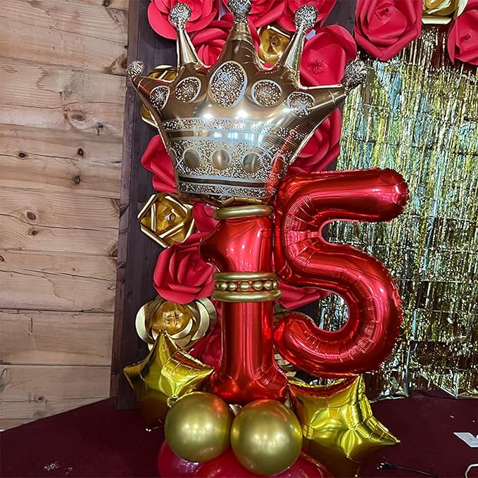 40 Inch Red Large Numbers Balloons 0-9, Self Inflating Foil Number 5 Helium Balloons for 5th Boys Girls, Big Digit 5 Balloons for Women Men Birthday Party Anniversary Graduation Supplies Decorations