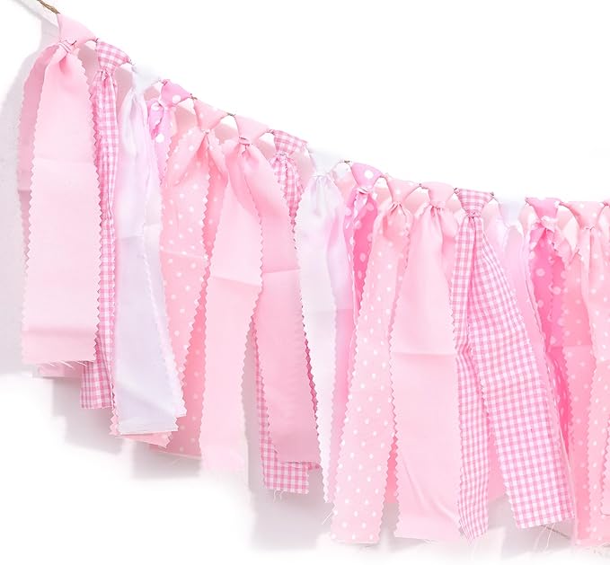 Pink and White Gingham Banner/Garland - Pink Gingham Banner for Baby Shower,First Birthday High Chair Bunting for Girl,Wall Hanging, Nursery Decor