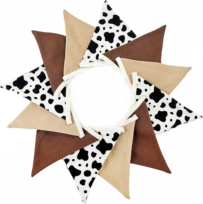 2 Sets of Cow Party Decorations Nursery Garland 24Pcs Brown Western Cowboy Fabric Linen Baby Banner Triangle Pennant Flags for Cowgirls Rodeo Birthday Country Baby Shower Derby Day Go Wild West Decor