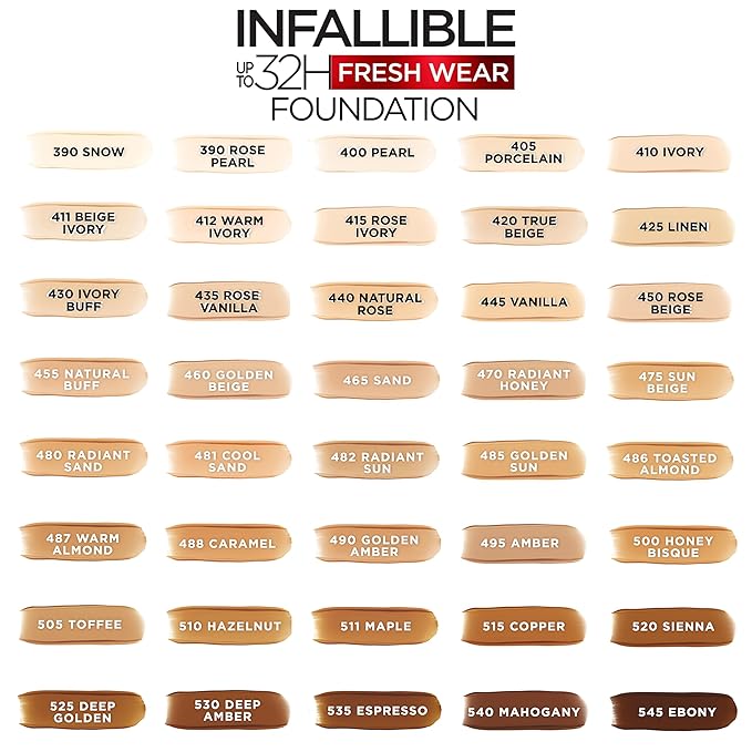 L'Oreal Paris Makeup Infallible Up to 32 Hour Fresh Wear Lightweight Foundation, 495 Amber, 1 Fl Oz, Packaging May Vary