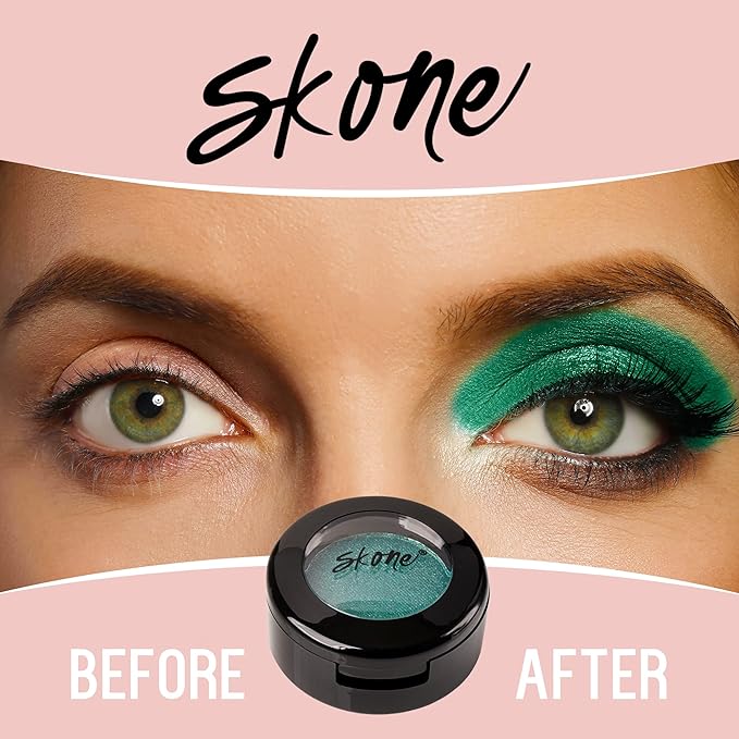 Skone Cosmetics Gems Eye Shadow, Highly Pigmented, Longwear Eye Makeup, Single Eyeshadow with Pro Shimmery Finish - Ultra-Blendable, Slightly Shimmer Shades - Green Eyeshadow - Romance