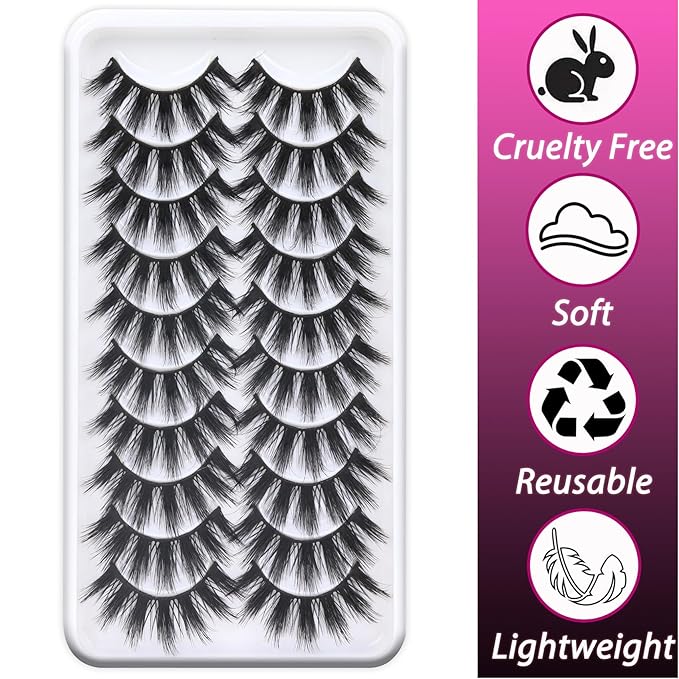 Veleasha Lashes Fluffy Wispy Faux Mink Eyelashes Criss-cross False Lashes 10 Pairs Pack Fake Eyelashes for Women (3D07)
