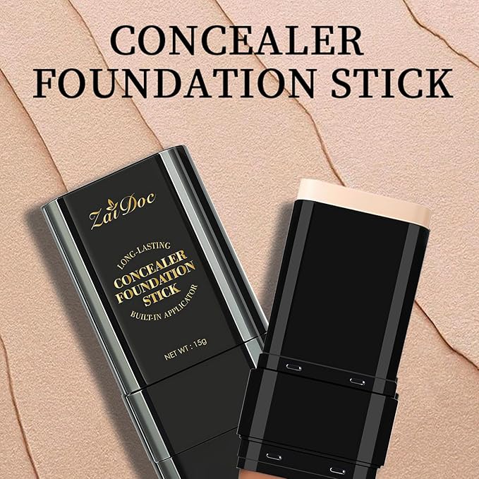 Concealer Foundation Stick, 2-in-1 Long-Lasting Foundation and Concealer with Brush, Creamy Full Coverage for Dark Circles & Blemishes, Hydrating Olive & Camellia, 2.09 Oz (02#)