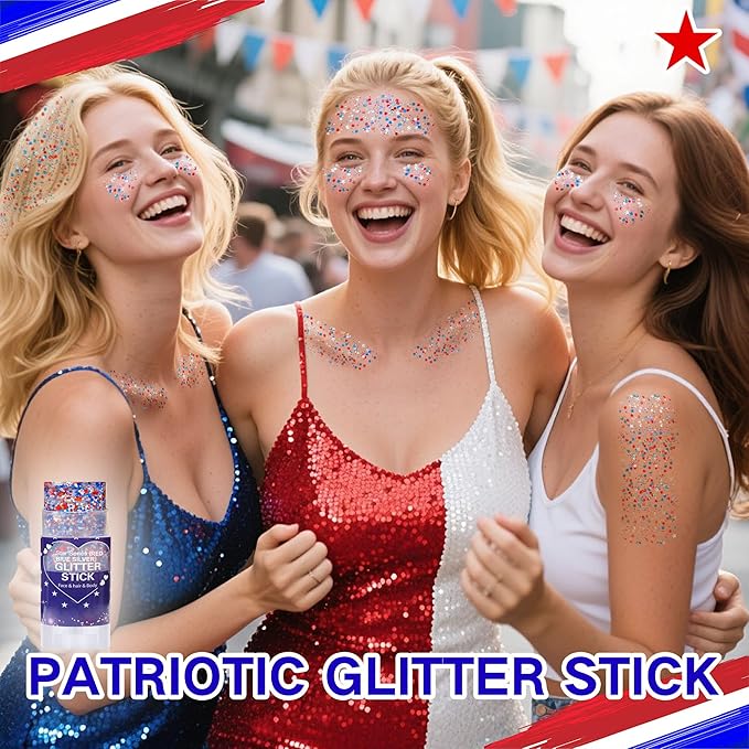 Red White Blue Hair Glitter Stick for Kids,Patriotic Face Body Glitter,4th of July Accessories,Fourth of July Outfits for Women,Patriotic Day Memorial Day Waterproof Chunky Glitter Makeup