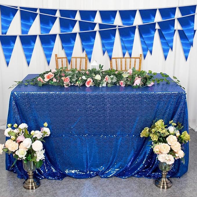 20M/65FT Blue Triangle Pennant Banner Flag Metallic Fabric Bunting Garland for Christmas Graduation Wedding Engagement Anniversary Bachelorette Birthday Bridal Shower Valentines Hen Party Supplies