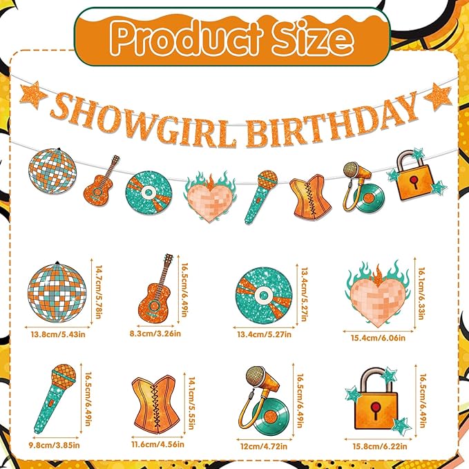 Showgirl Birthday Party Decorations - 2PCS Showgirl Birthday Banners Pre-Assembly, Themed Garland Baby Party Supplies Hanging Decor (No DIY)