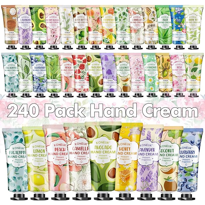 240 Pack Hand Cream Set For Women, Mom Gifts, Bridesmaid Gifts, Birthday Gifts, Small Gifts and Bridal Shower Gifts for Guests, Bulk Moisturizing Hand Lotion Travel Size for Dry Cracked Hands