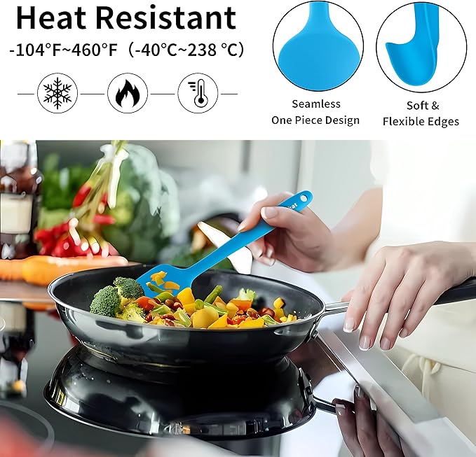 Anaeat Silicone Spatula Set of 5 - Seamless One-Pieces Design, Non-Stick Rubber Spatulas BPA Free Kitchen Scraper Flexible for Easy Baking, Cooking, Scraping & Mixing, Heat Resistant & Dishwasher Safe