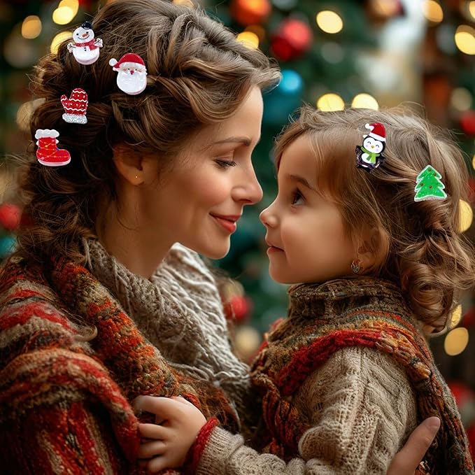 12 Pcs Christmas Claw Clips Christmas Elements Mini Hair Clips with Santa Claus Xmas Hat Gift Snowman Design Strong Hold Non Slip Small Hair Clips for Women Thick and Thin Hair Various Hairstyles