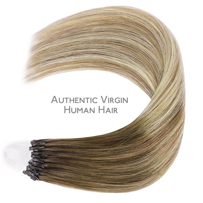 WENNALIFE Microlink Hair Extensions Human Hair, 50g 50s 16 Inch Ombre Walnut Brown to Ash Brown and Bleach Blonde Remy Hair Microbead Micro Link Microloop Microring Invisible Straight Natural Fusion