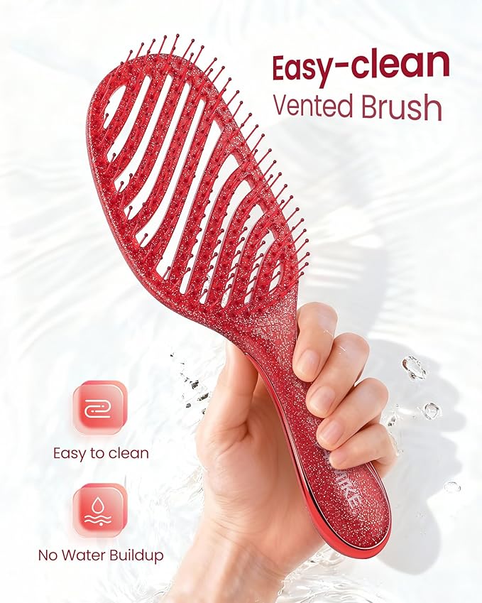 AIMIKE Detangling Brush, Wet Dry Vented Detangler Brush w/Soft Bristles, Pain-Free Detangle Hairbrush Loosens Stubborn Tangles, Extra Gentle on Sensitive and Fine Hair, for Women & Kids- Shiny Rose