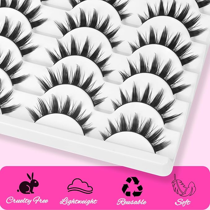 Veleasha Manga Lashes Spiky Natural Eyelashes Cosplay Anime False Eyelashes 14 Pairs 3D Lightweight 8-15mm Cotton Band Soft 100% Handmade Fairy Manhua Lashes (3D11)
