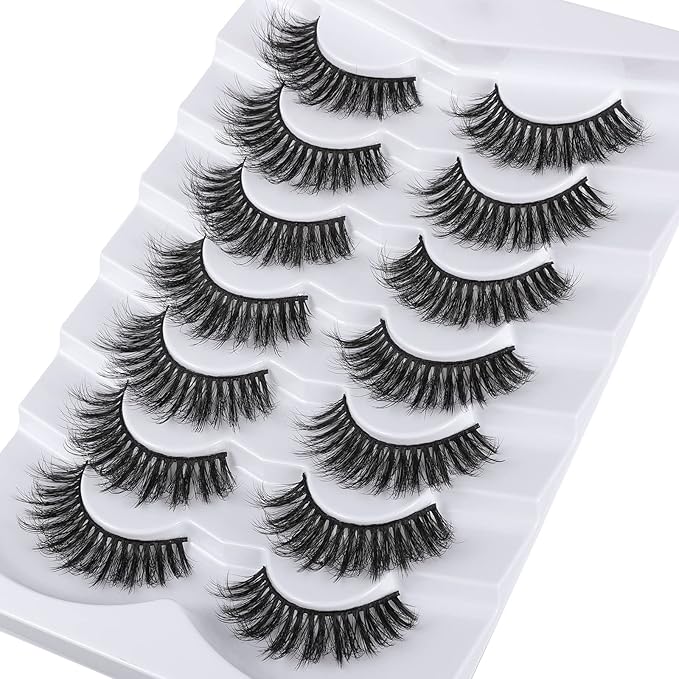 8D Fluffy Lashes False Eyelashes Wispy Faux Mink Lashes Light Weight Fake Eyelashes Cat Eye Lashes 7 Pairs Pack