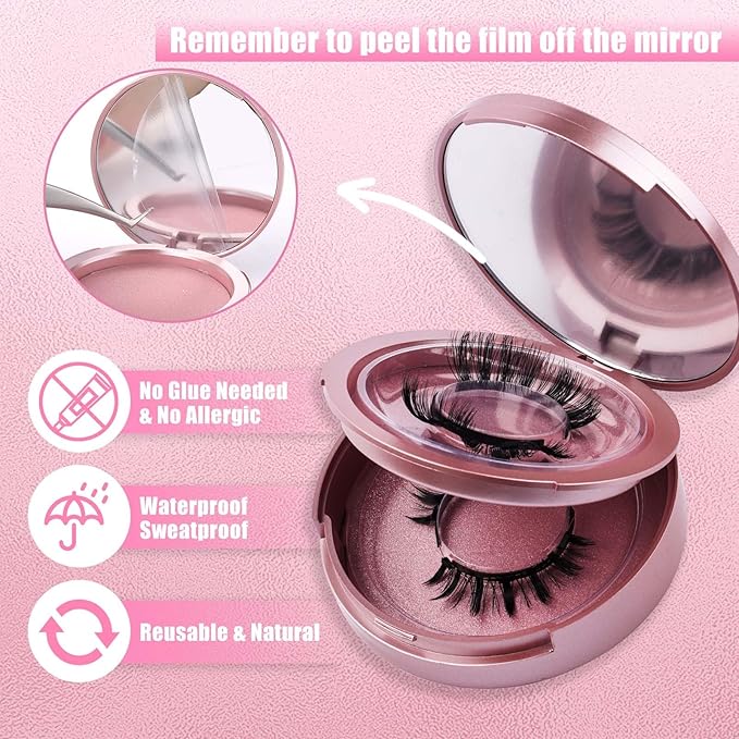 2 Pairs Magnetic Eyelashes with Applicator Waterproof Magnetic lashes Natural Look Reusable Eyelashes Easy to Wear and Remove No glue needed (KS02+XM1)