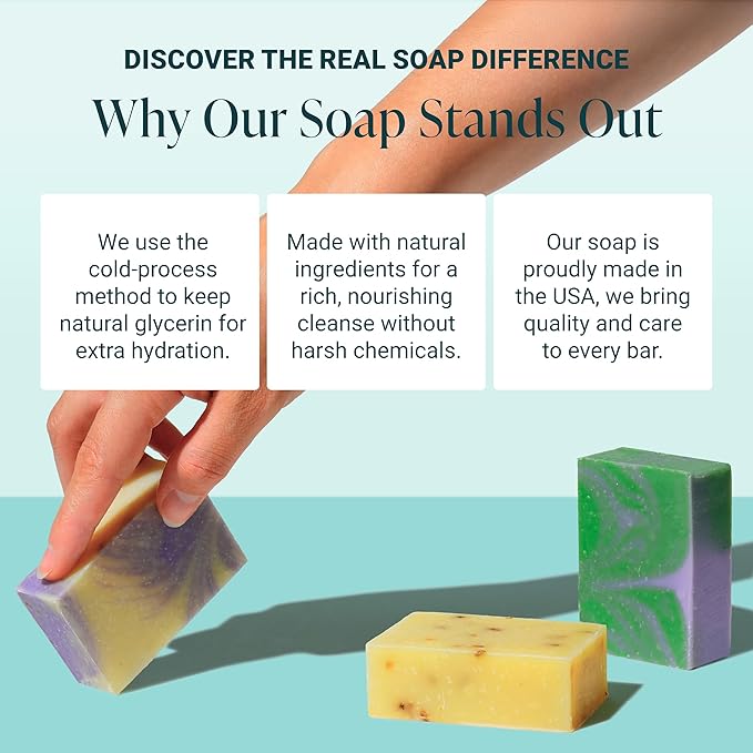 The Bubble Factory Handmade Natural Bath & Body Soap Bar, Vegan, All-Natural, Palm Oil Free, Made in USA with Shea Butter + Essential Oils, Lavender Collection, 3 Bars