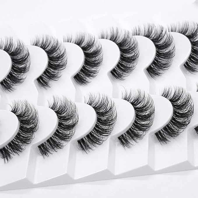 3D Clear Band False EyeLashes Natural Look Cat Eye Wispy Fake lashes Short Supernatural Cross Soft Reusable Lashes 7 Pairs-Happy Heartbeat(No.202)