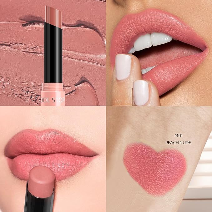 COOL STORY Matte Lipstick Lightweight Blurring Formula with High Impact Pigment, Long-lasting, 0.07 oz (Peach Nude)
