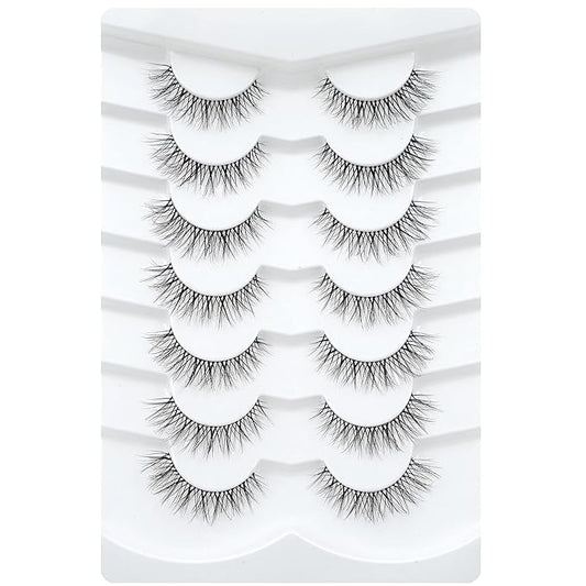 3D Clear Band False EyeLashes Natural Look Cat Eye Wispy Fake lashes Short Supernatural Cross Soft Reusable Lashes 7 Pairs-Happy Heartbeat(No.210)