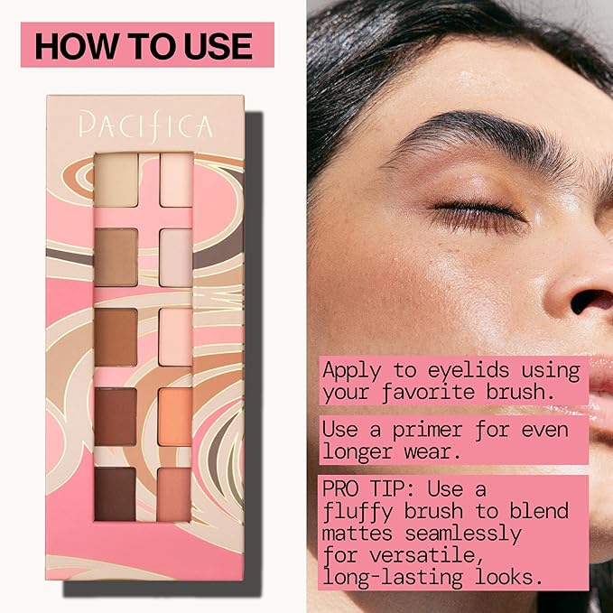 Pacifica Pink Nudes Mineral Eyeshadow Palette, 10 Neutral Shades, For Natural or Smoky Eye Look, Naked Eye Makeup, Longwearing & Blendable, Vegan, Cruelty Free Ophthalmologist Tested