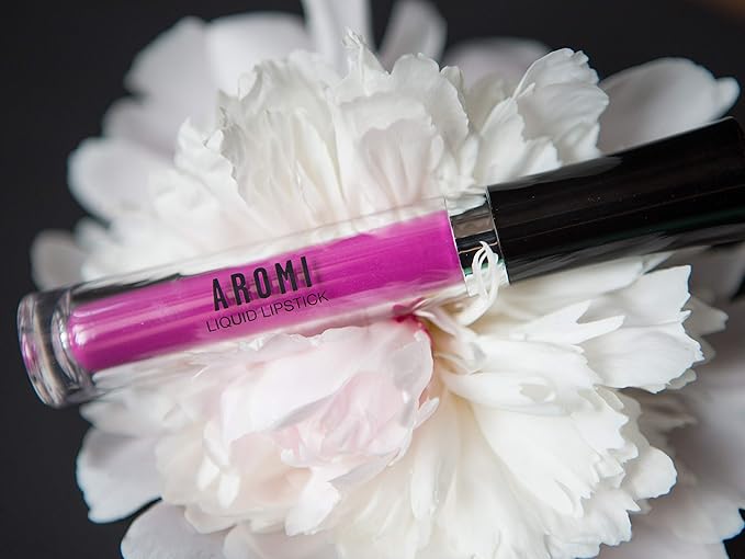 Aromi Bright Pink Matte Liquid Lipstick | Long-Lasting, Magenta Fuchsia Lip Color for Women, Blue Undertones, Vegan, Waterproof (Pink Peonies)