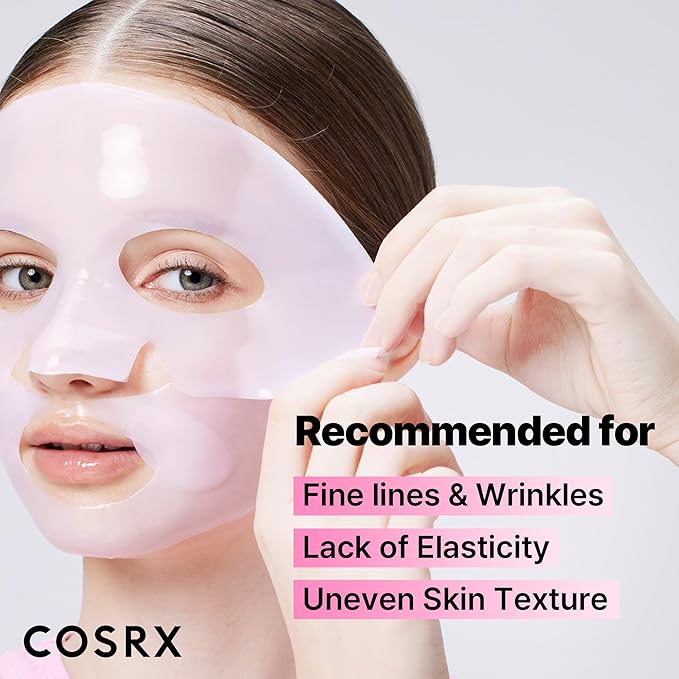 COSRX Pink Peptides Collagen Lifting Glow Hydrogel Face Masks Skincare 3 EA, Collagen Face Mask, Travel Essentials, Overnight Face Mask, Korean SkinCare