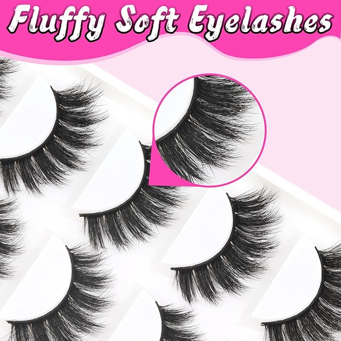 Veleasha Lashes 5D Faux Mink Lashes 100% Handmade Luxurious Volume Fake Eyelashes Lightweight Fluffy False Eyelashes 5 Pairs Pack (801)