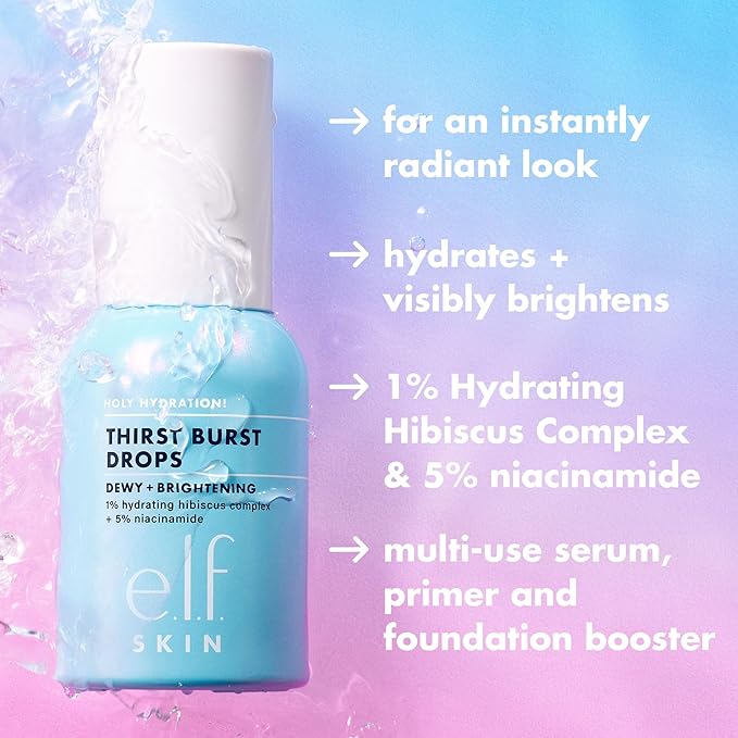 e.l.f. SKIN Holy Hydration! Thirst Burst Drops, Serum For A Radiant Complexion Instantly & Over Time, Made With Hyaluronic Acid, Vegan & Cruelty-Free
